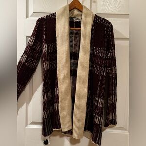 Size S- BB Dakota Burgundy and Cream Cardigan